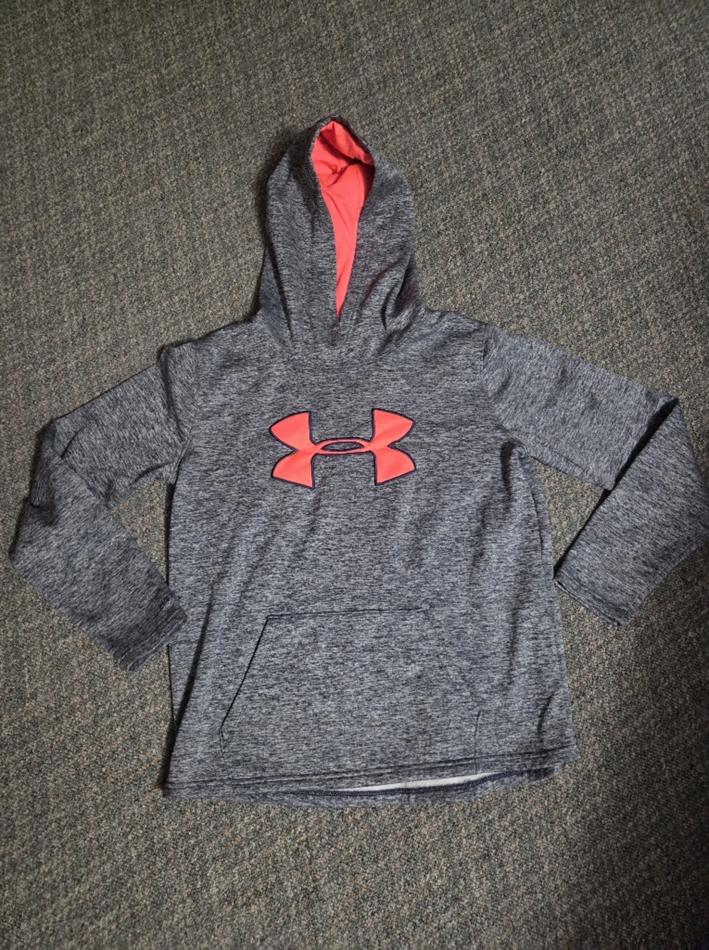 Under Armour Kids Heather Gray Hoodie with Coral Pink Logo